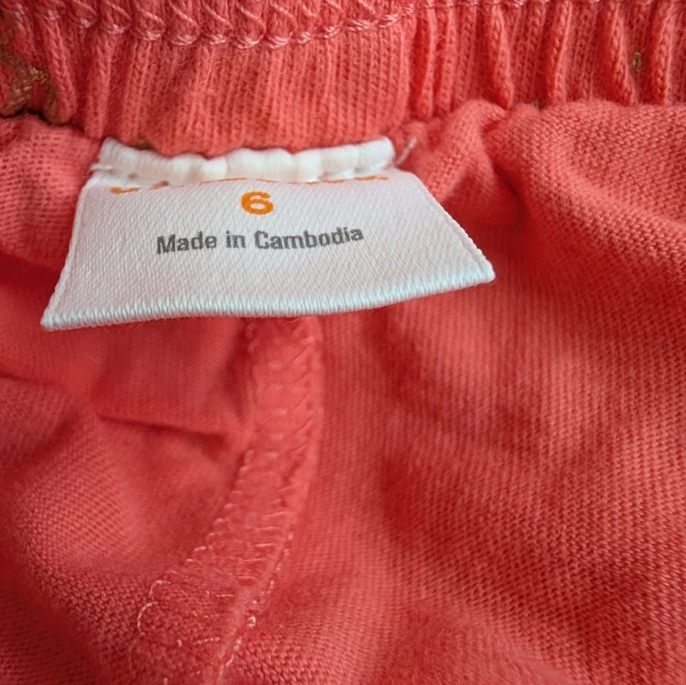 Gymboree Girls Coral Ruffled Skort with Gold Pineapple Print Cotton Size 6